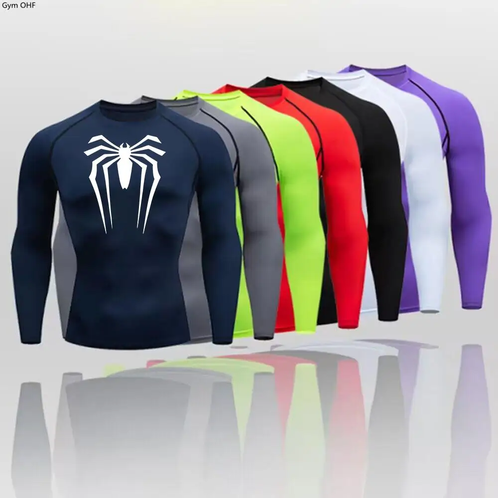 T Shirt For Men Spider Quick Dry Running Fitness Sports T-Shirt Bodybuilding Sportswear Clothing Workout Short Tights