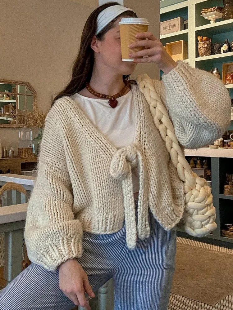 Frauen Strickjacke Pullover Mantel 2025, Herbst Winter Langarm Solide Spitze Up Down Top Strickwaren Weibliche Oberbekleidung Jacke