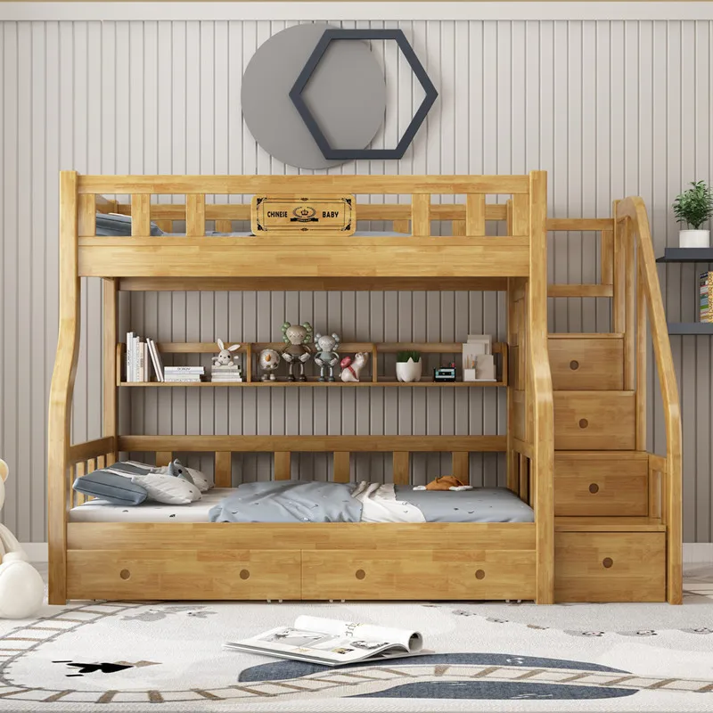 Tempat Tidur Susun Kayu Solid Oak Asli Ukuran Standar Desain Modern Ramah Lingkungan Tahan Lama Furnitur Kamar Tidur untuk Anak-Anak