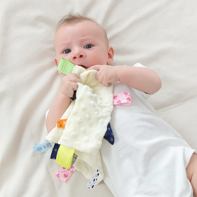 Minky Sensory Security Hand Towel Cute Cartoon Soft Comfortable Towel for Baby Sleep Teething Corner Newborn Lovey Drool Bib