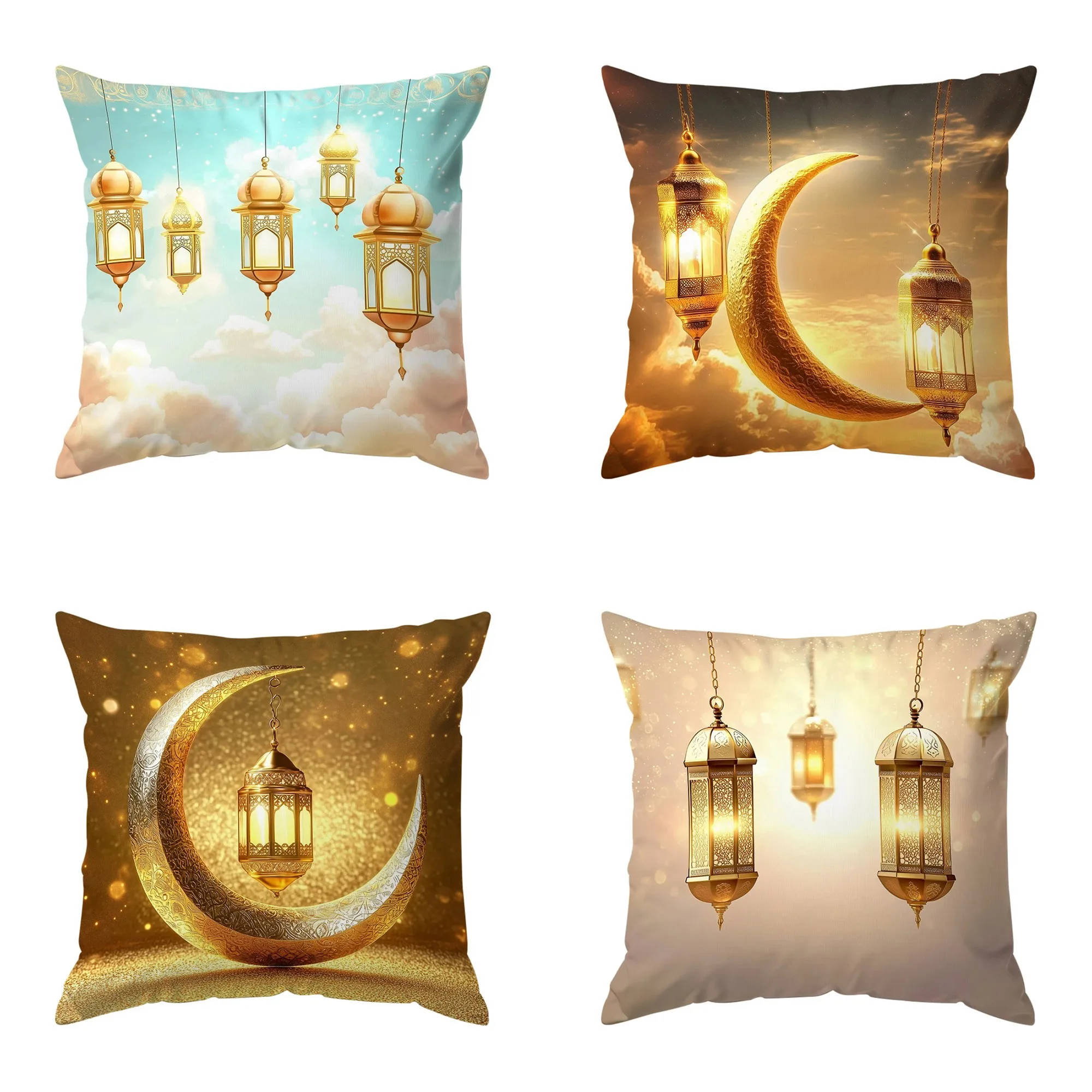 Ramadan decoration pillowcase gift home room decoration golden Crescent fasting lamp pattern printing Sofa cushion cover