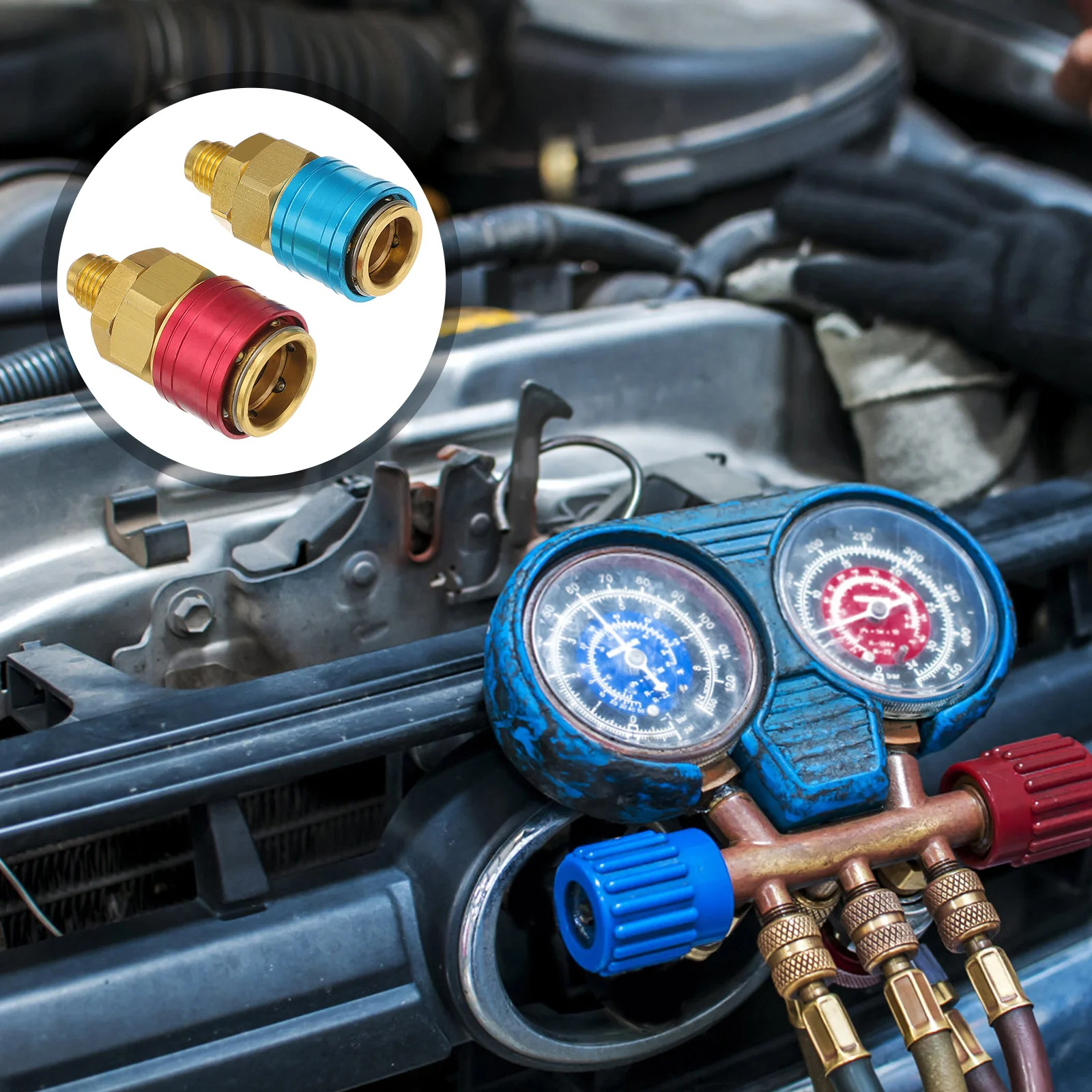 

2Pcs Conditioning Coupler R134a Brass Quick Connectors High Low Pressure Kit Car Ac Charging Diagnostic Adapter