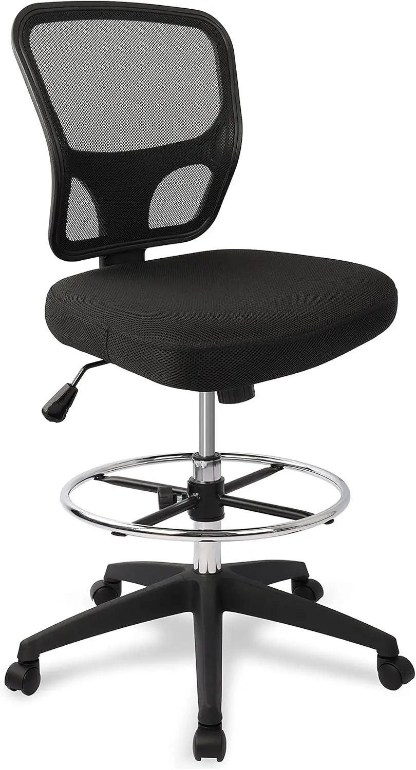 

Ergonomic Drafting Chair with Adjustable Height, High Back, Footrest & Wheels for Office Comfort