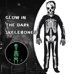 Hot Sale Child Halloween Zombie Skeleton Glow In The Dark Costume Cosplay Jumpsuit Kids Fancy Dress Carnival Theme Party