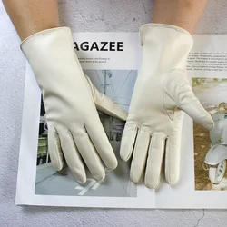 Color Sheepskin Gloves Women's Genuine Leather Fashion Straight Wool Lining Spring and Autumn Warm Outdoor Travel Driving