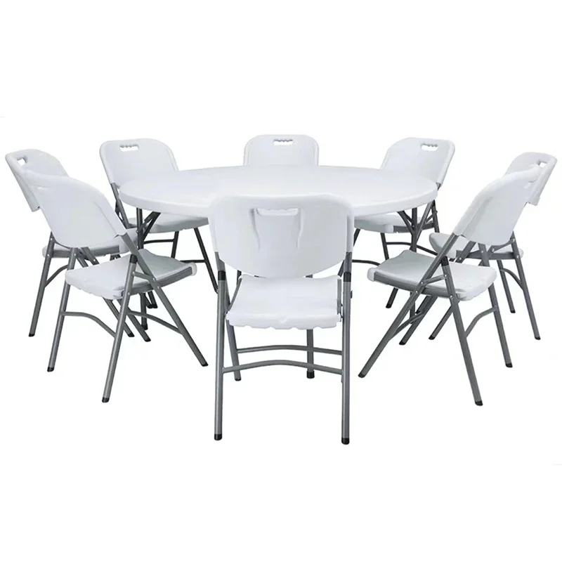 

Outdoor Camping Round Dinning Table White Plastic Folding Tables Sets for Events Wedding Party