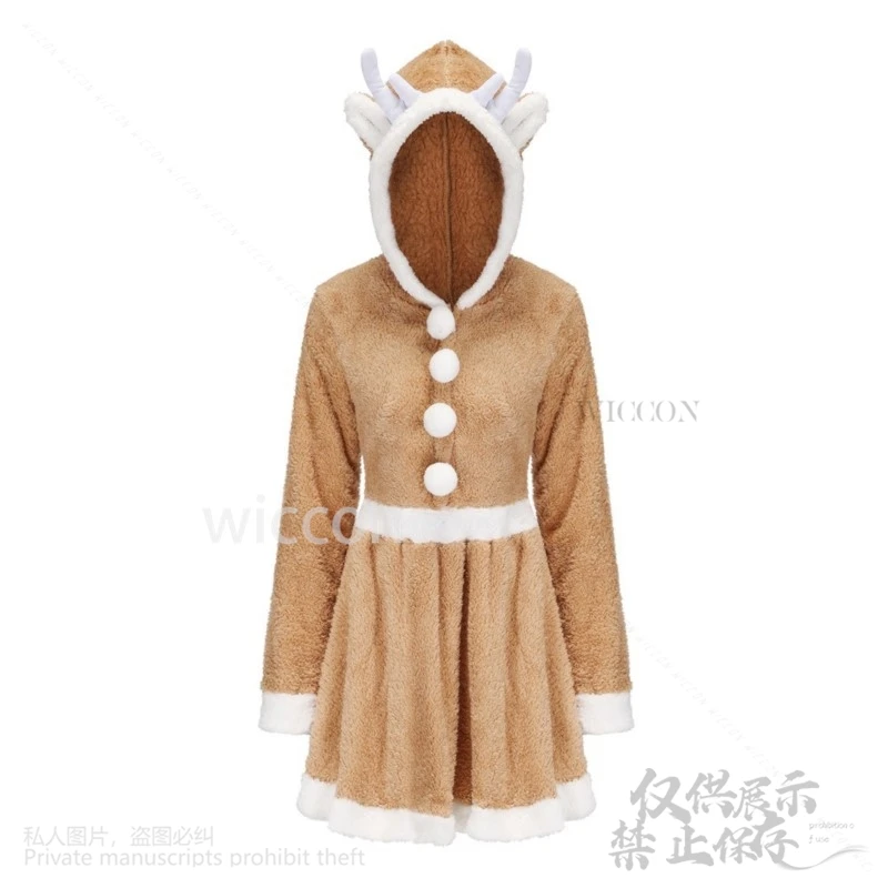 2024 عيد الميلاد كوميك كون لطيف الرنة الأيائل مخصص الحيوان فضفاض الدافئة المرجان منامة فستان الوالدين والطفل ماكياج وتتسابق لوليتا