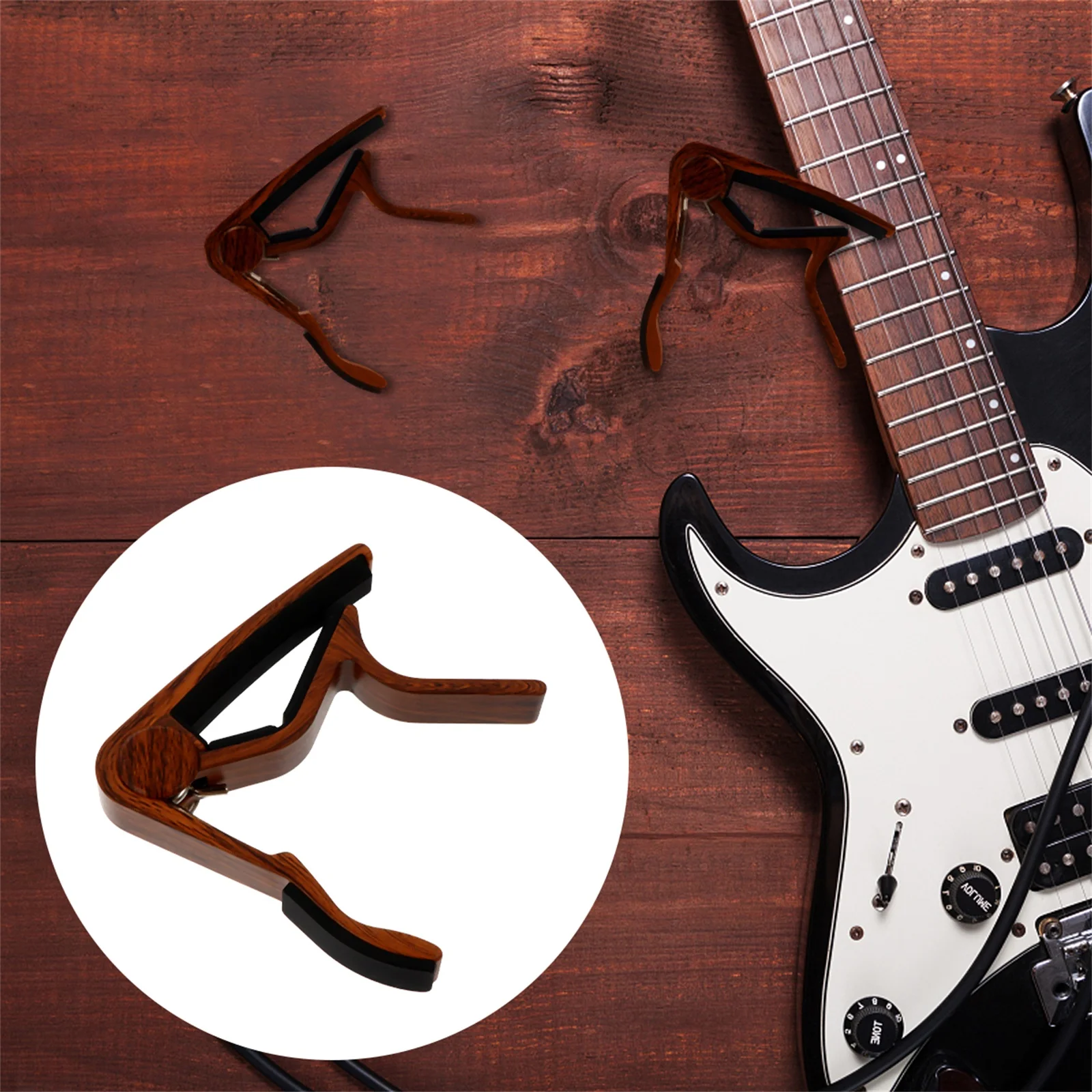 

Wooden Grain Capo Aluminium Alloy Clip For Ukulele Electric Key Trigger Tuner Durable Scratch Protection Easy Release Reposition