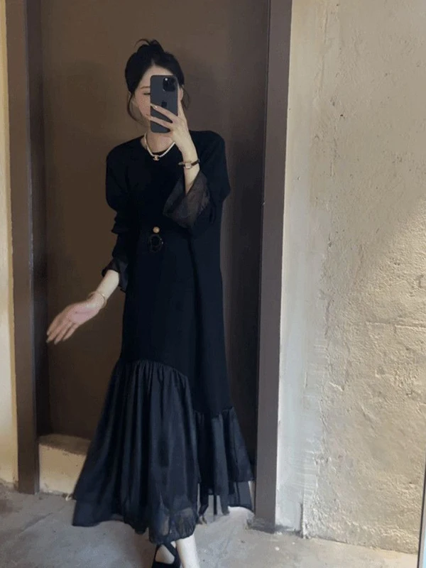 

plus Size Ele Gentle A-Line Dr Long Sve Women's Loose Materni Autumn Winter Faion Casual Comfortable Skirt