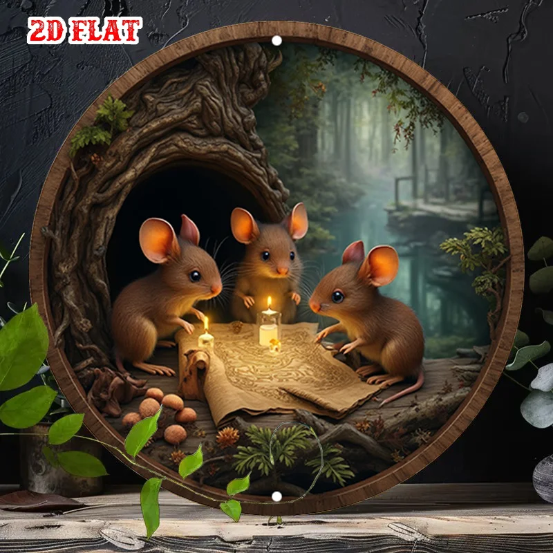 2D Flat Round Metal Tin Sign Vintage Stained Glass Animal Sport Plant Ocean Vehicle Text Pattern Wall Decor Plaque For Home Ba