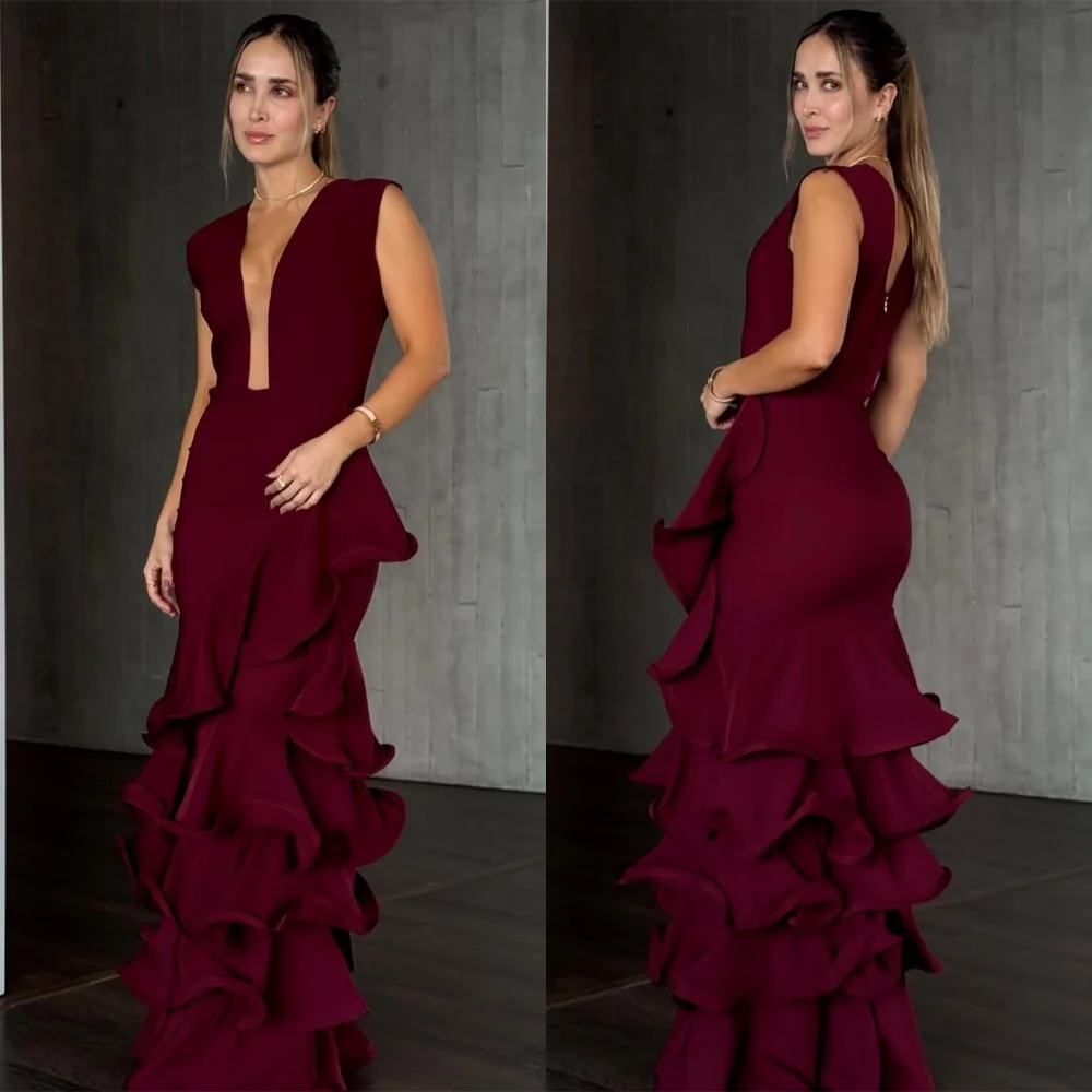 

Customized Sexy Mermaid Dresses 2025 Woman High Quality Jersey Evening Dress Temperament V-Neck Sleeveless Celebrity Gowns