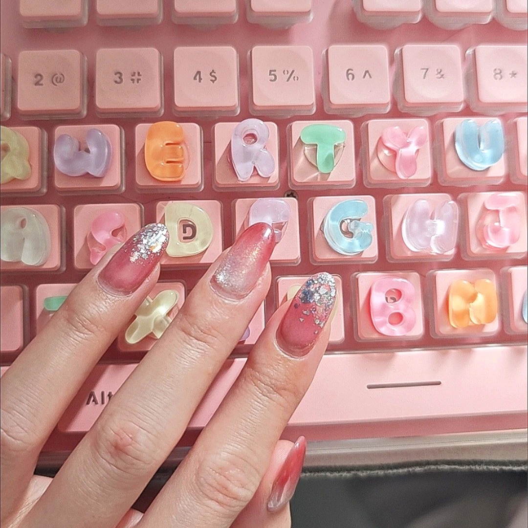 3D Colorful Letter Keyboard Stickers with Number Keycap Decals Suitable for Long Nail Art Keyboard Typing