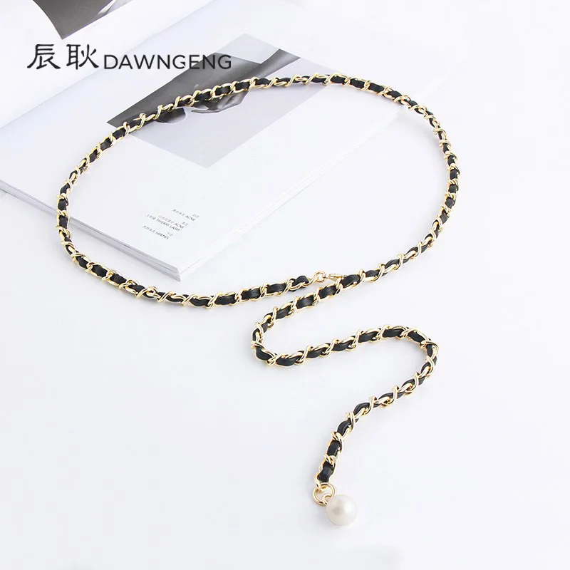 Small Fragrant Card Three Fold Money Clip Waist Chain Crossbody Buckle Shoulder Strap Chain Sheepskin Wearing Co