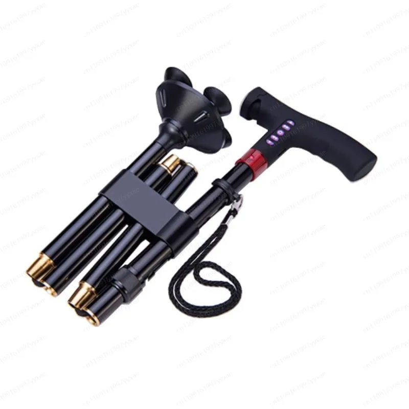 Elderly Adjustable L-ED Walking Cane FM Radio MP3 Smart Safety Fall Alarm Walking Stick Trusty Sticks for the Elder Fathers