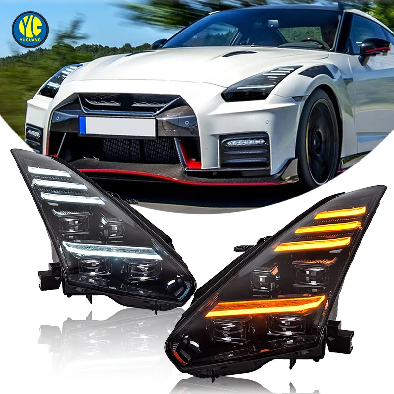 

Фара для Nissan GTR R35 2008-2023, проекционная, с DRL, обновленная, светодиодная, 4 линзы, передняя фара в сборе для GT-R