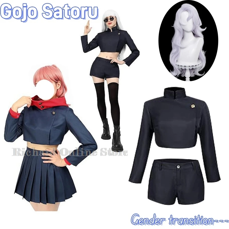 

Gojo Satoru Gender Transition Wig Cosplay Uniform High School Uniform Wig Suit Halloween Costumes for Woman Gojo Satoru Set