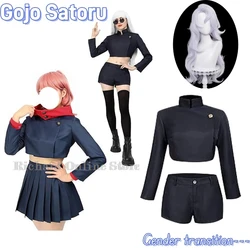 Gojo Satoru Gender Transition Wig Cosplay Uniform High School Uniform Wig Suit Halloween Costumes for Woman Gojo Satoru Set
