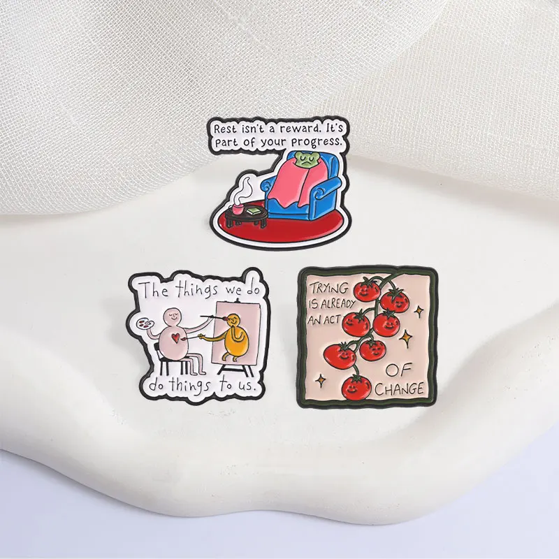 Positive Slogan-Zitate Emaille-Abzeichen Katze Hund Frosch Psychische Gesundheit Cartoon-Pins Niedliche Broschen Anstecknadel-Set Geschenk Schmuck Geschenke – Detail 6