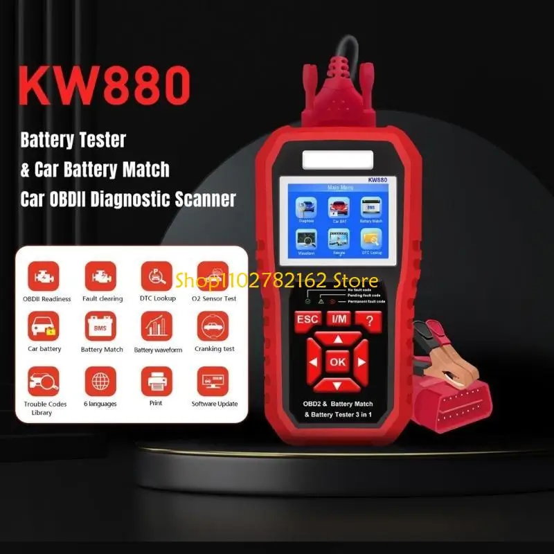 

547B KW880 Car Battery Tester Oil Reset 3 In 1 Read Erase Fault Codes Diagnostic Tool