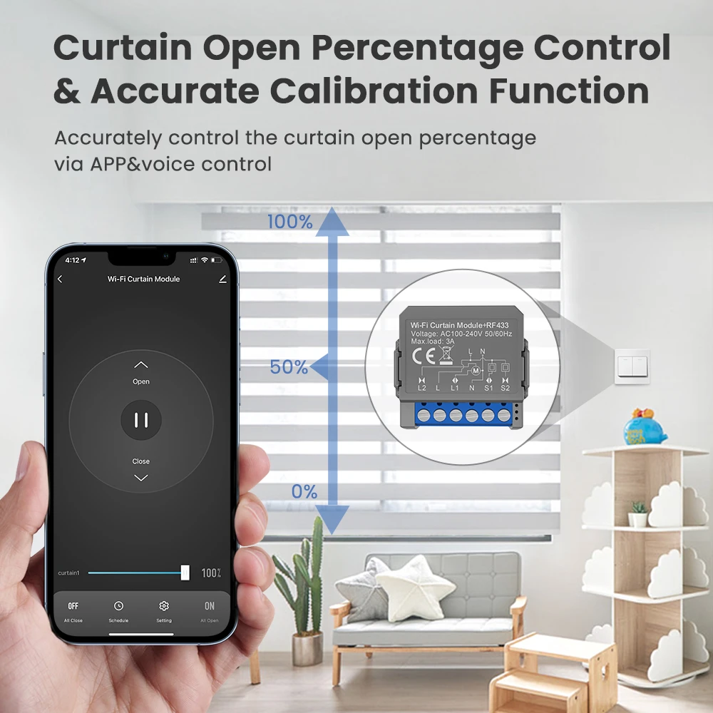 AVATTO Tuya Smart WiFi Curtain Module Blind Switch for Roller Shutter Electric Motor Support RF433 Remote Control