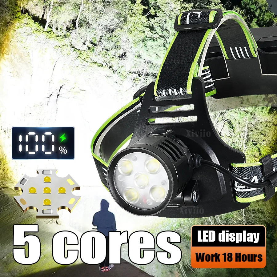 

Сверхъяркий налобный фонарь 500000000LM, мощный налобный фонарь 18650 для кемпинга на открытом воздухе, перезаряжаемый налобный фонарик