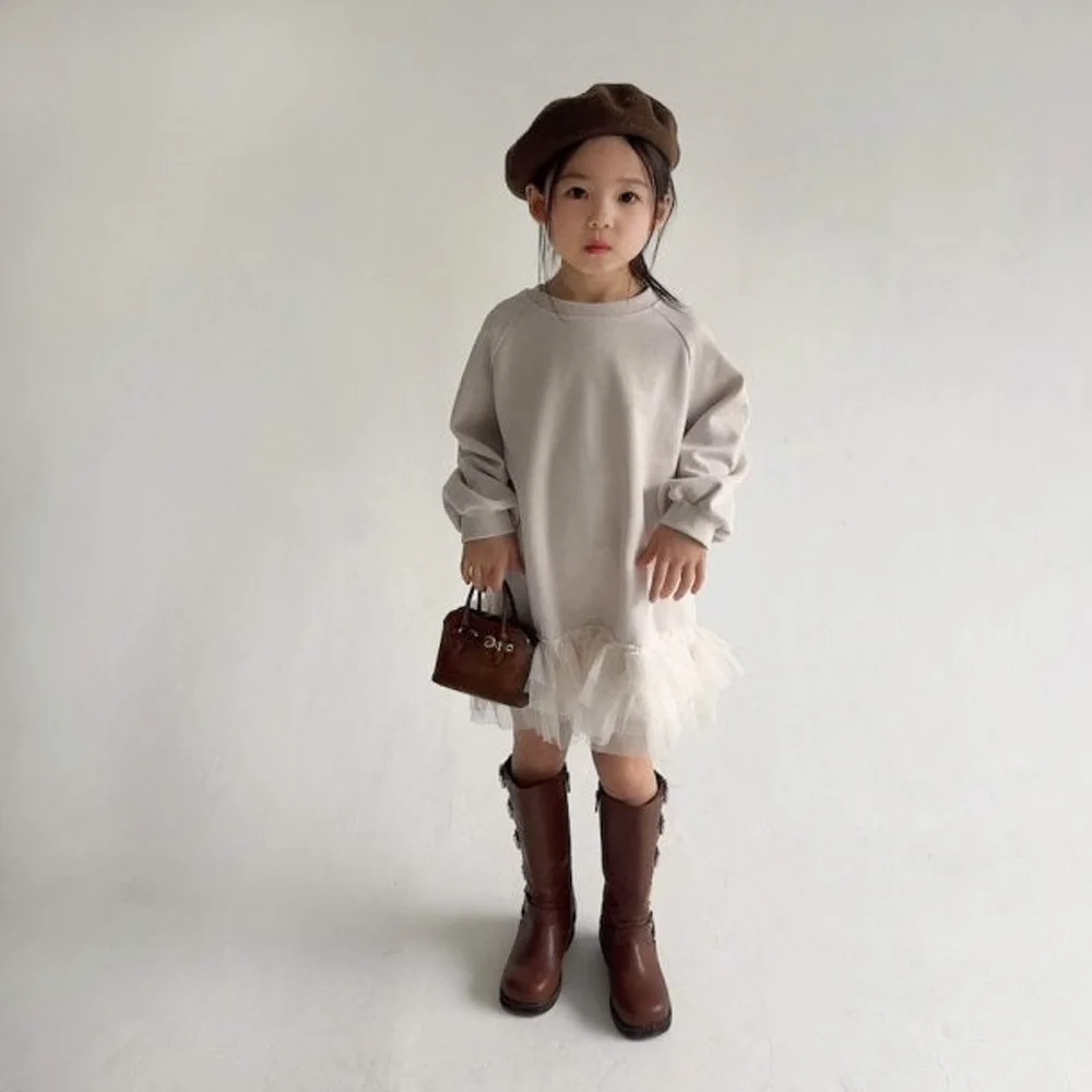 Parent-child Clothes 2026 Autumn and Winter New Girl's Fluffy Dress Korean Children Knitted Terry Sweater Dress
