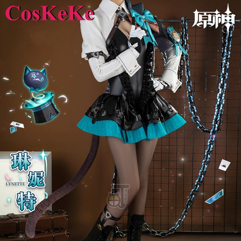 CosKeKe Lynette Cosplay Anime Game Genshin Impact Costume Sweet Lovely Jumpsuit Dress Halloween Party Role Play Clothing S-XL