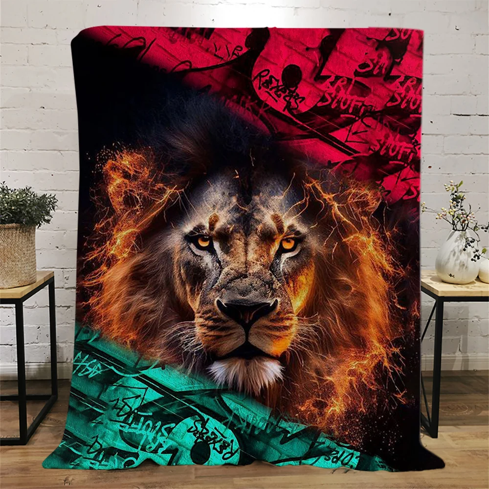 

CLOOCL Animal Blankets Lion Lightning Splicing 3D Printed Throw Blanket for Beds Office Nap Quilt Travel Portable Thin Quilts