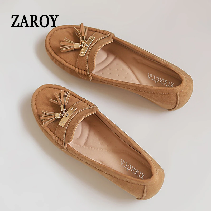 Mocassini con nappe appartamenti di grandi dimensioni Donna Pelle scamosciata di lusso Marrone albicocca Scarpe basse slip-on morbide Scarpe da guida casual quotidiane Mocassini лофе