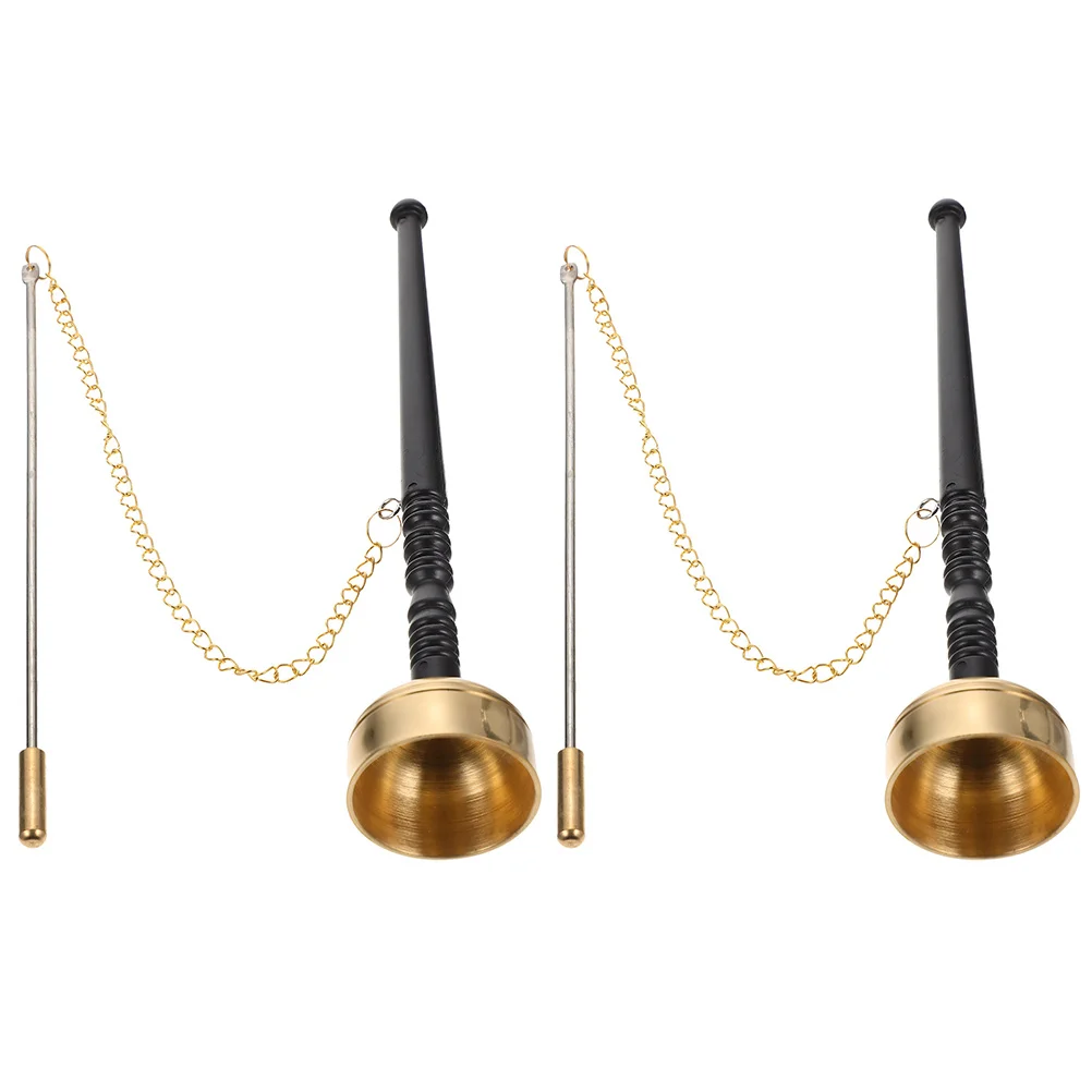 

2 Pcs Copper Yin Qing Wooden H Dharma Instrument for Temple Supply Metal Music Classic Design Portable Practical