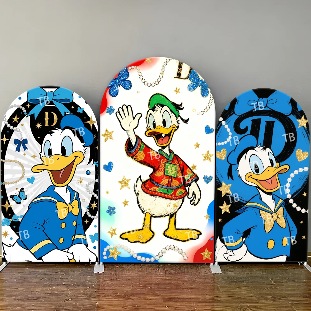 

Donald Duck Traditional Outfit Glitter Arch Backdrop Cover Kids Party Decoration Photo Booth Festive Celebration Background