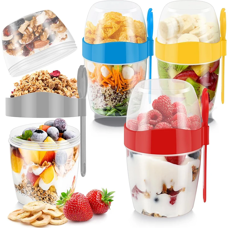 Taza de almacenamiento de alimentos portátil con tapa, taza de ensalada de yogur de avena de fruta de desayuno, cuchara de dos capas, Fitness, reducción de peso