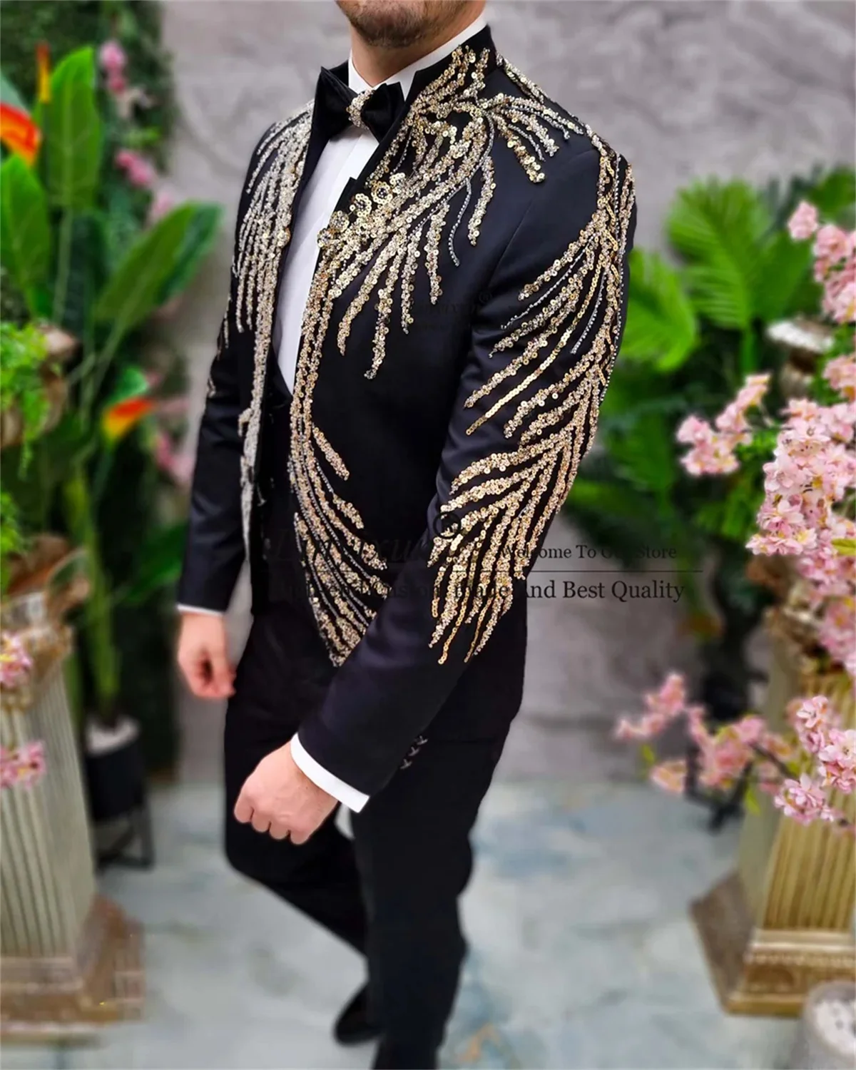 Sparkly Men Suits Luxury Beaded Crystals Groom Wedding Tuxedos Party Male Prom Blazers 3 Pieces Sets Slim Fit Costume Homme