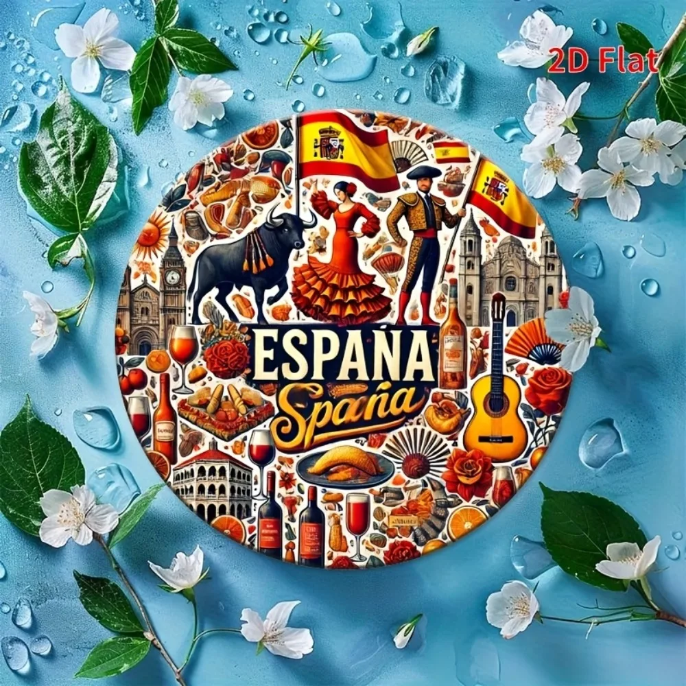 Spanish Wall Decor Circular 2D Aluminum Metal Sign - Retro Bullfighter Couple Art for Home Bar Kitchen Garden Party Room