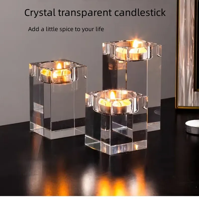 Nordic Light Luxury Glass Candlestick Decoration Home Romantic Candlelight Dinner Props Candlestick Table Tray Decoration Bar at