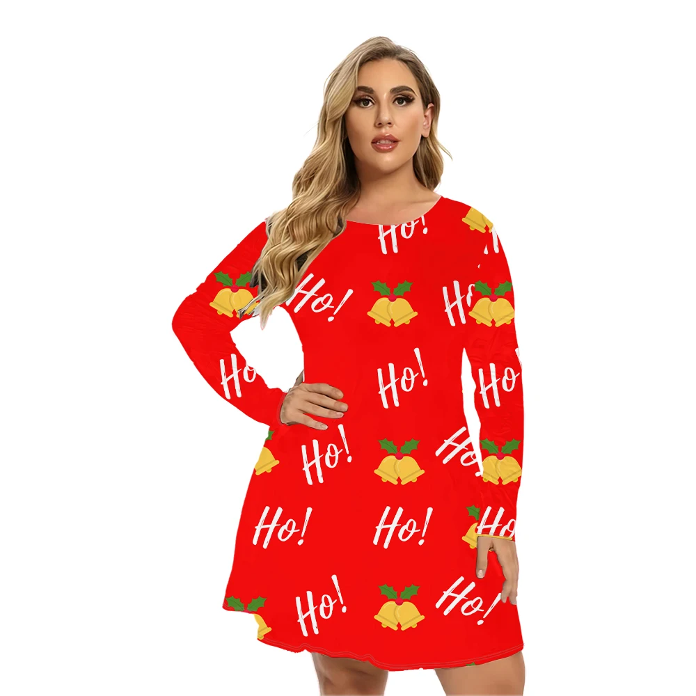 Casual Women Mini Dresses Streetwear Christmas Bells Printed Party Loose Dress Plus Size Autumn Winter 2024 New Festival Gifts