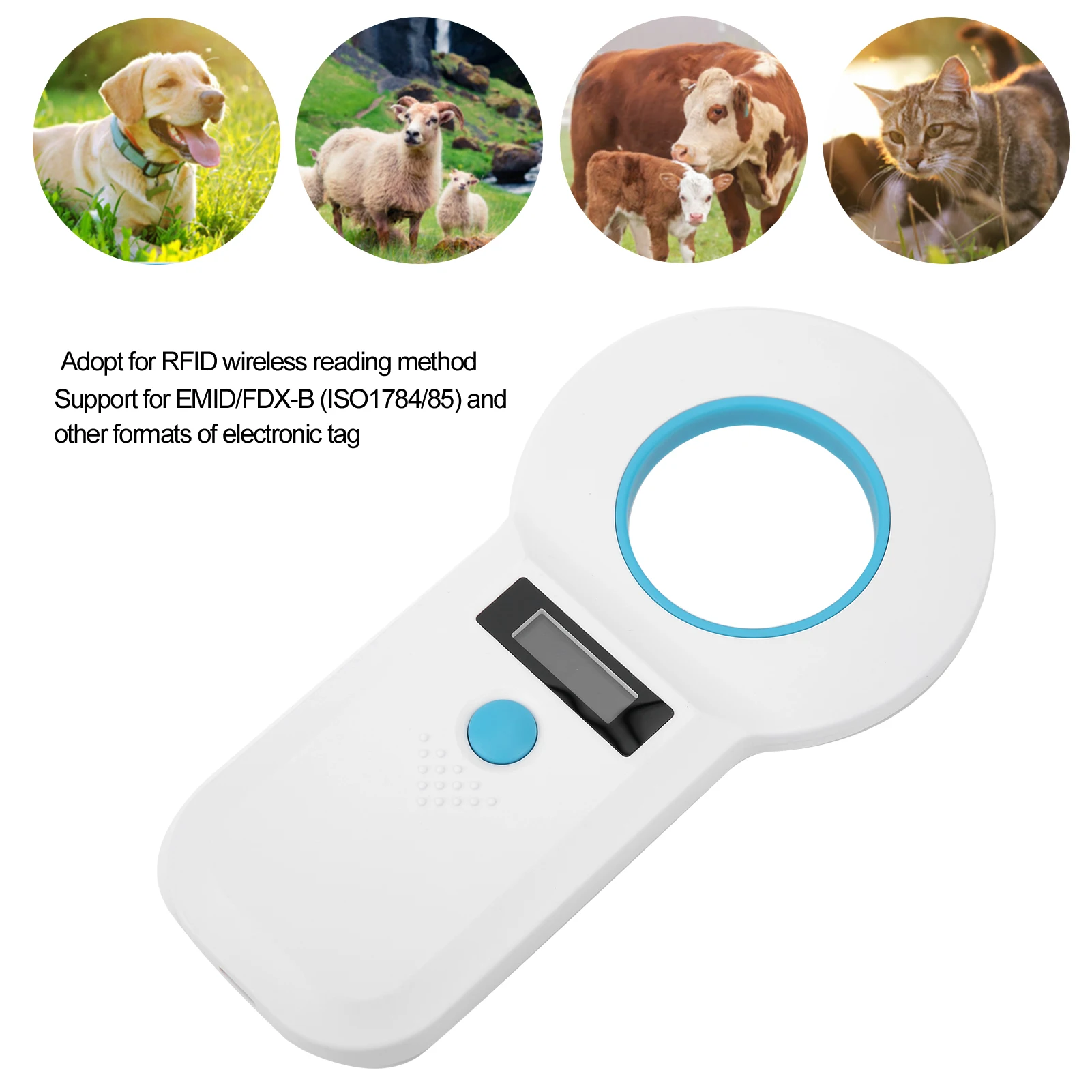Сканер ID для домашних животных считыватель бирок домашних животных сканер микрочипа для RFID 34,2 кГц/125 кГц перезаряжаемая поддержка для сканера бирок EMID/FDX‑B
