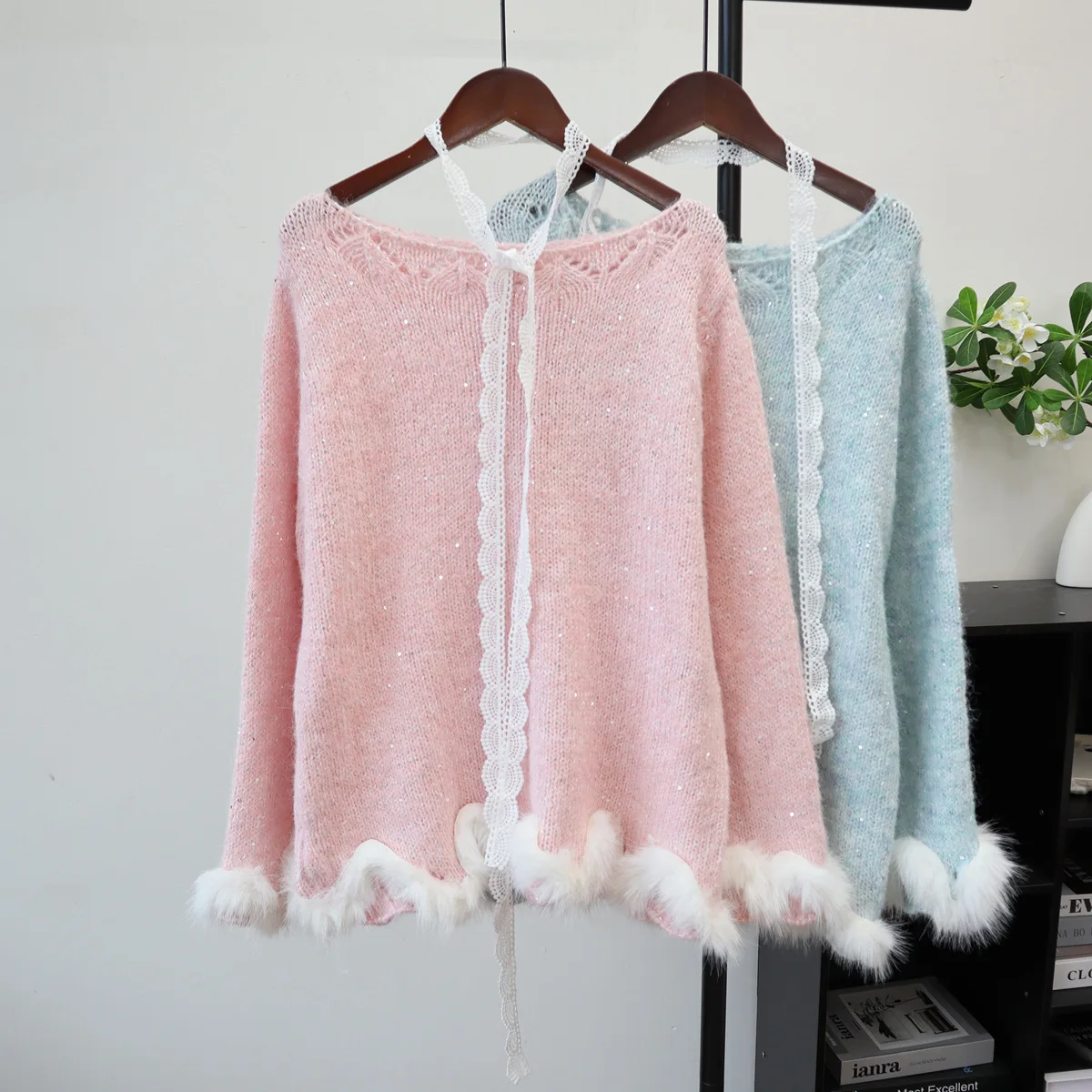 

Sweet Korean Knitted Sweater Women Autumn Winter Faux Fur Jumper Female Japanese Kawaii Jumpers Vintage Elegant Pullover