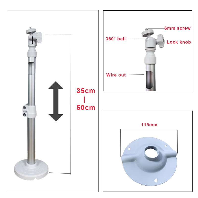 1/4 дюймовый 6 мм Монтажный винт, регулируемый для миниатюрного потолочного кронштейна проектора, настенный белый кронштейн, держатель проектора на 360 градусов
