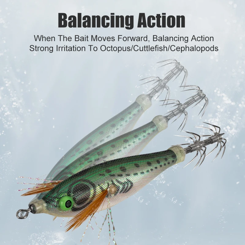 LEYDUN Luminous eye Horizontal Squid Jig Wood Shrimp Squid BKK Hook 14pcs/Set Lures Octopus Cuttlefish Shrimp Saltwater Baits image 4