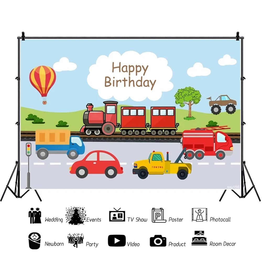 Laeacco Cartoon Car Theme Backdrop for Photography Boys Birthday Party Newborn Baby Shower Photo Photographic Background Decor image 4