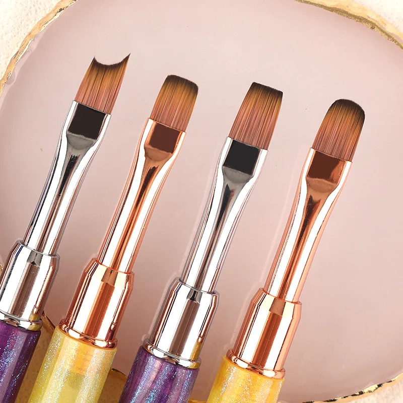 แปรงเจล 1/4 ชิ้น แบบวงรีและแบบแบน สำหรับทำเล็บเจลยูวี แปรงออกแบบมืออาชีพ สำหรับร้านทำเล็บและทำเองที่บ้าน