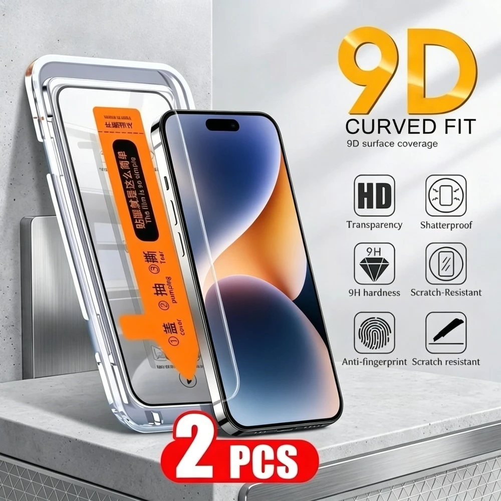 

2Pcs Full Coverage Screen Protector for iPhone 17 16 15 Pro Max 17e 16e Air 13 12 11 Pro 15 14 Plus Dust Free Installation Glass