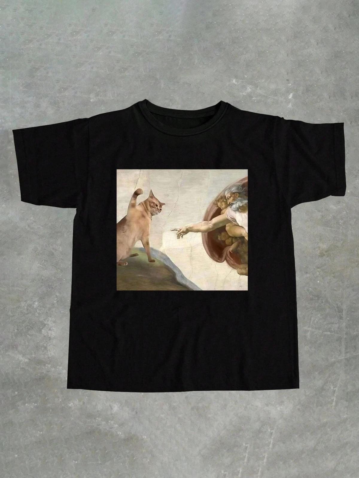 تي شيرت نسائي جديد لعام 2025 بتصميم رسم زيتي إبداعي على شكل قطة إنترنت مضحكة برسومات ميمي مطبوعة برقبة دائرية