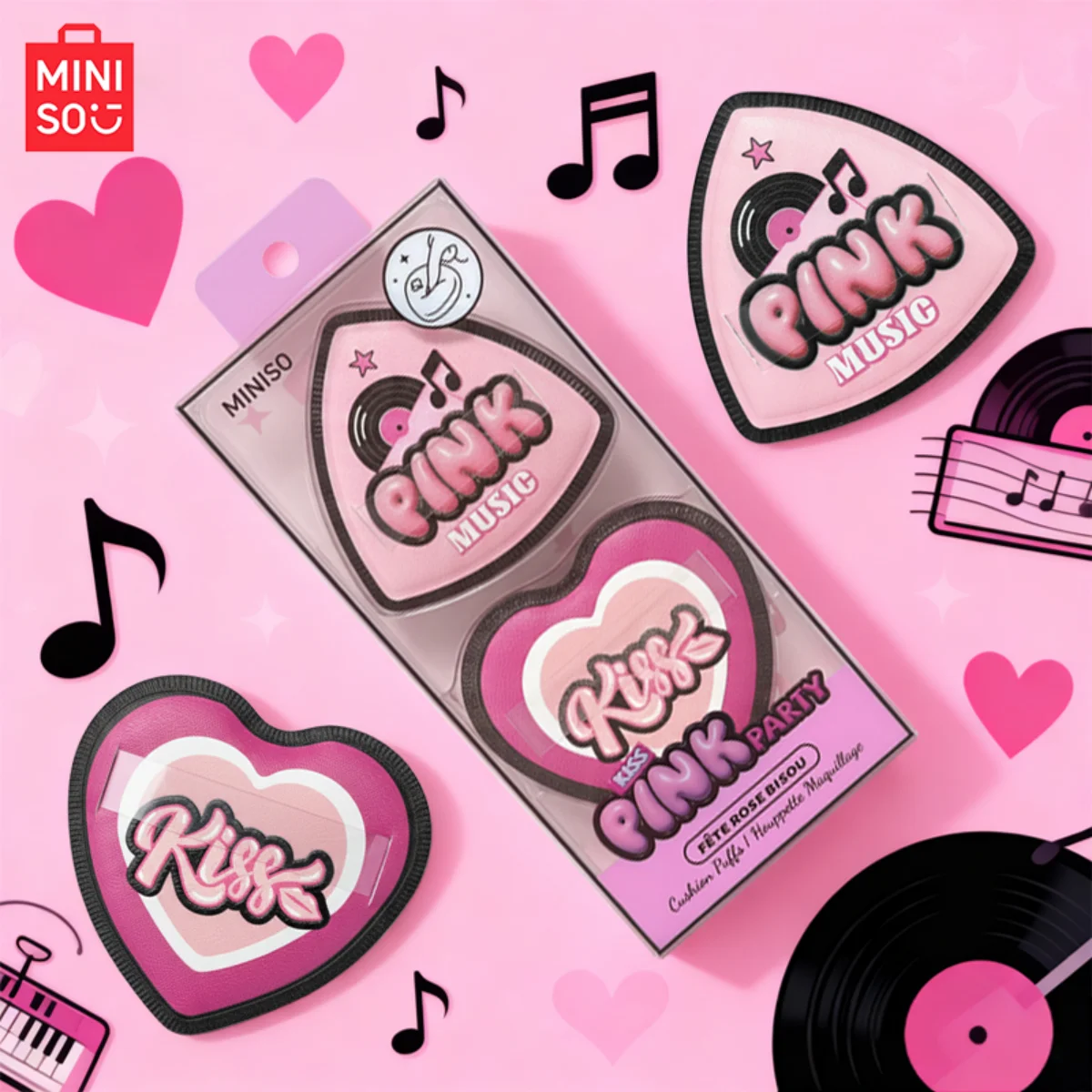 MINISO – bouffantes de poudre de barbe à papa rose, série Party, 2 paquets, faciles à appliquer, s'adapte au maquillage du bas et ne mouche pas de poudre