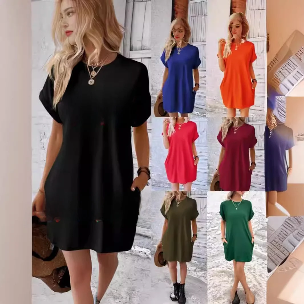 فضفاض غير رسمي مستدير Ne ort Sve Color Dr Summer 2025 جديد Sle ألياف البوليستر المحبوكة النسائية #1