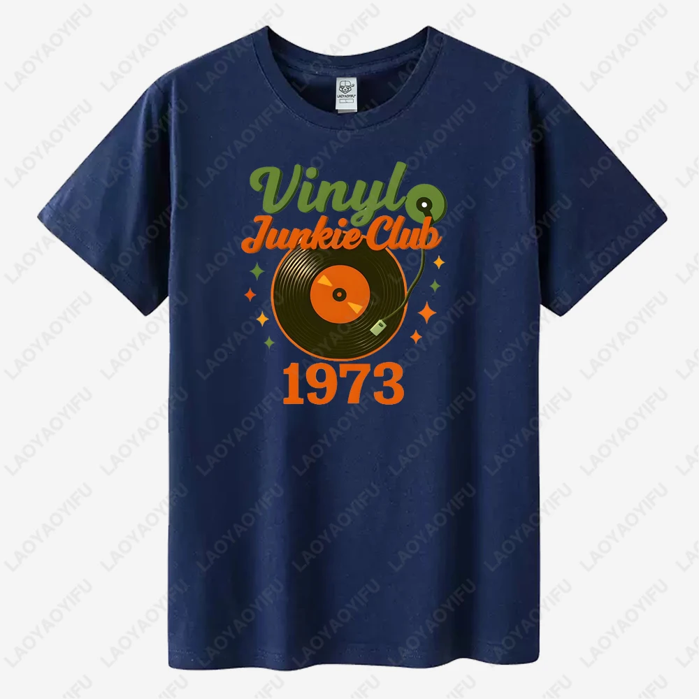Vintage Junkie Club 1973 Record Player Graphic T Shirts Summer Woman Man High Quality Cotton Breathable T-shirt Classic O-neck