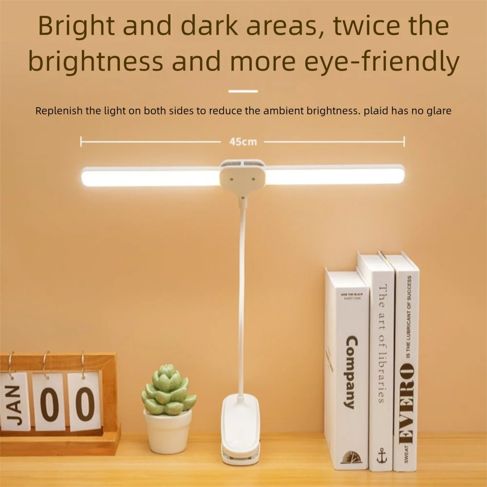 

3 Colors LED Clamp Double Head Desk Lamp Touch Dimming Eye Protection LED Book Clip Lights 360° Rotate Energy-Efficient