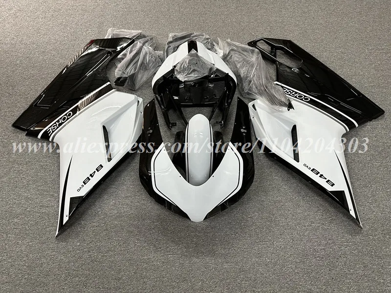 4Gifts New ABS Motorcycle Whole Fairings Kit Fit For Ducati 848 evo 1098 1198 Bodywork Set Custom White Black