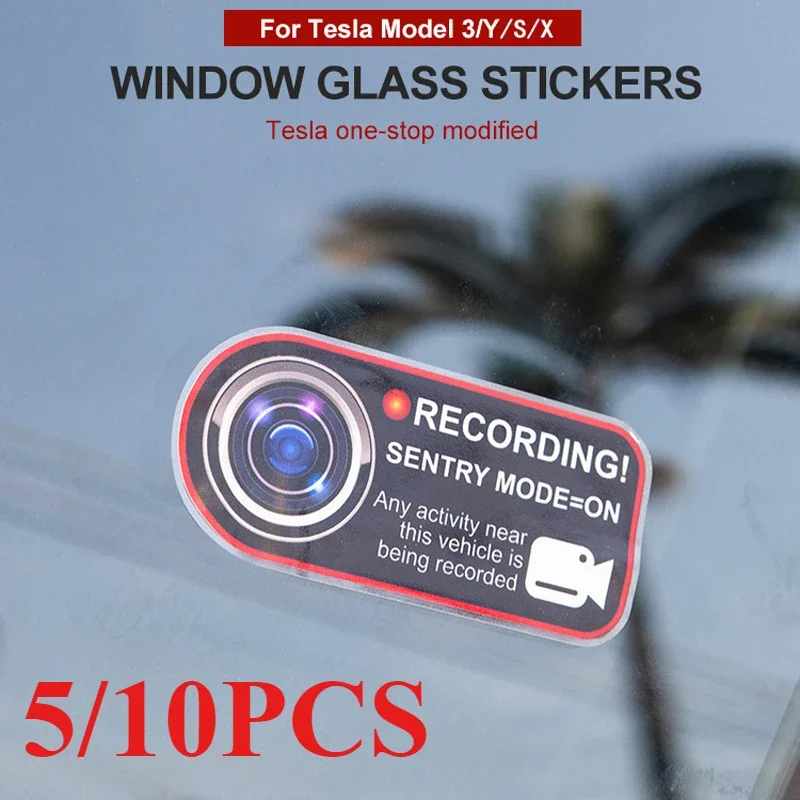 5/10 قطعة ملصق مضاد للسرقة تحذير الديكور أبواب السيارة 4.33 بوصة مسجل ل تسلا نموذج 3 Y/X/S الملحقات الداخلية #4